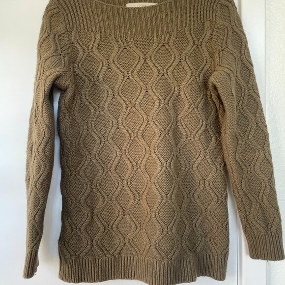 Loft Boatneck Cable Knit Sweater in Olive Green, Size Medium, 351197 - Picture 2 of 6